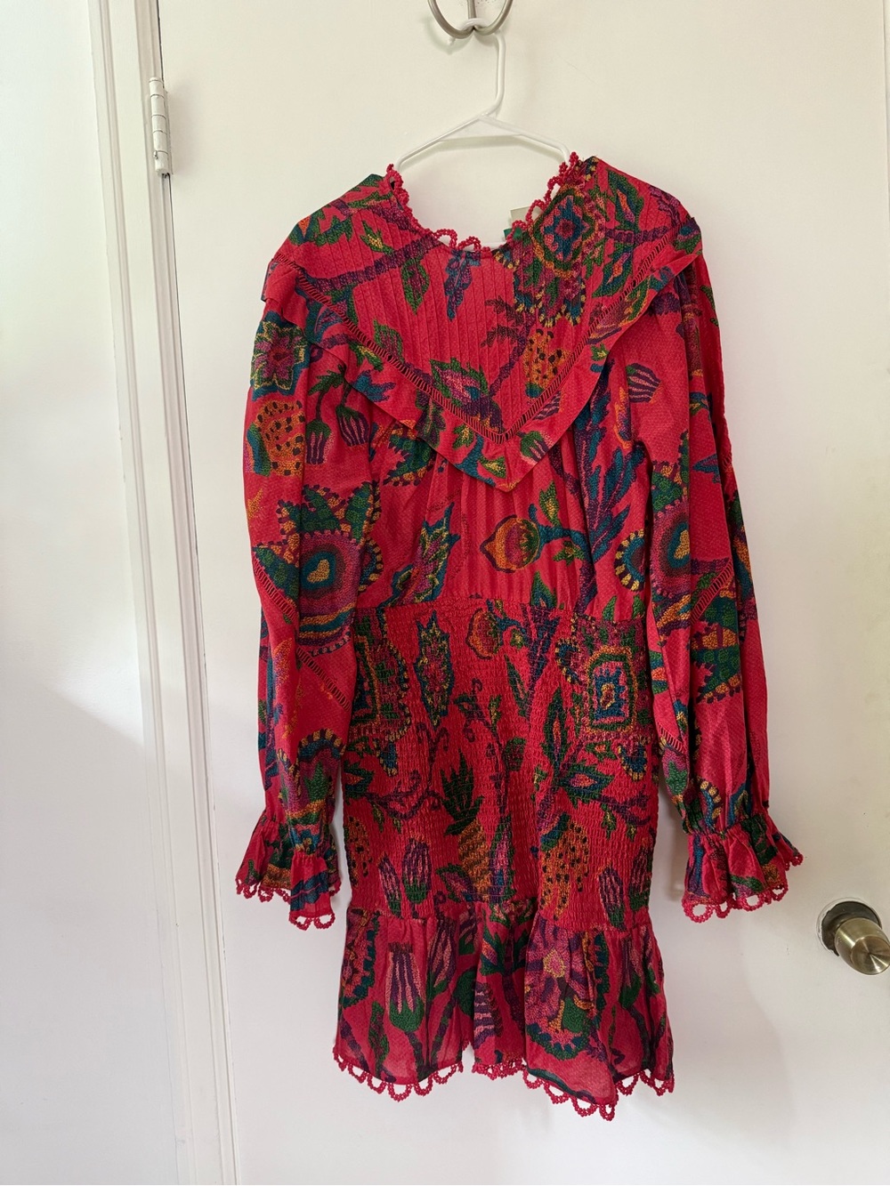 FARM Rio Sunset Tapestry Floral Smocked Mini Dress (small)